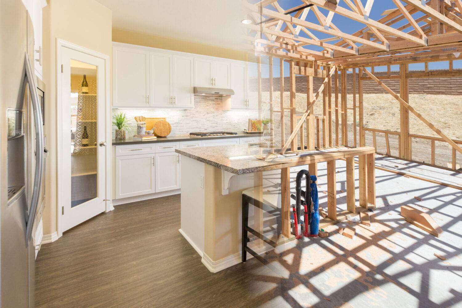 Transition of Beautiful New Home Kitchen From Framing To Completion.