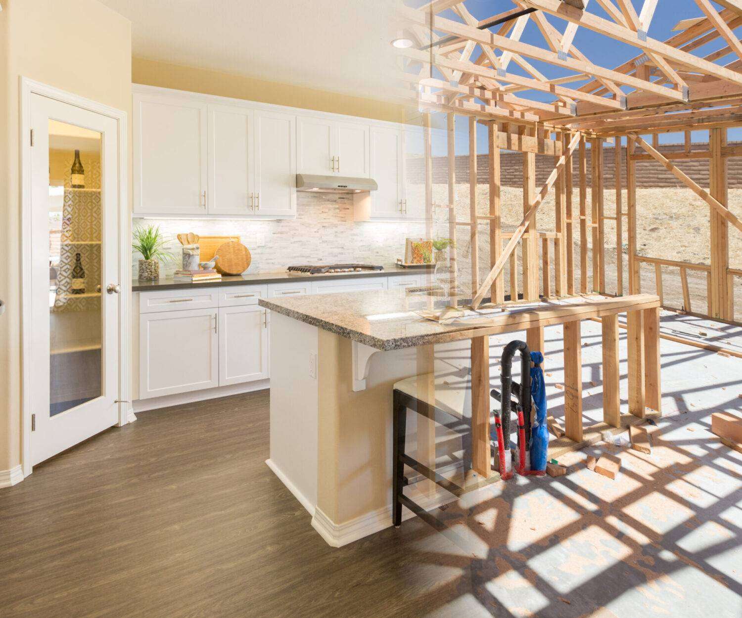 Transition of Beautiful New Home Kitchen From Framing To Completion.